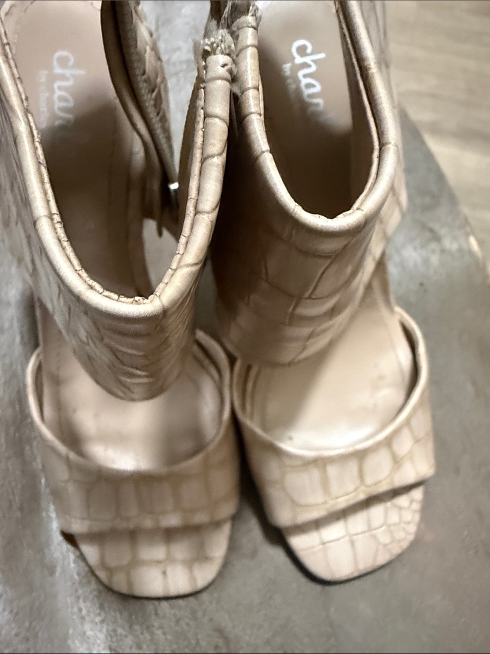 Charles By Charles David Croc-Embossed Taupe Block Heel Sandals - Picture 2 of 3